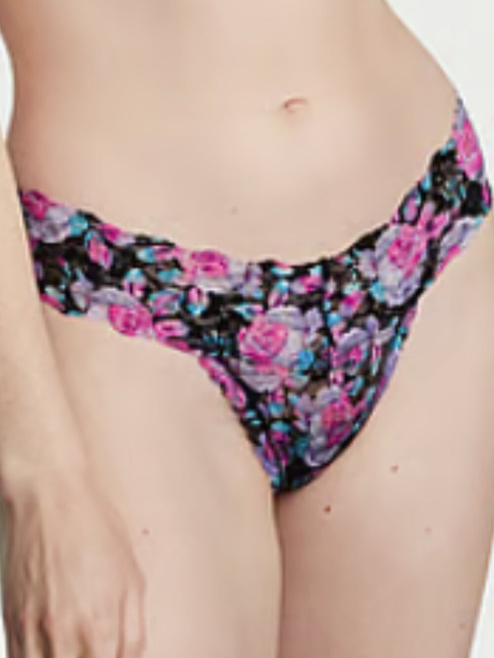 Victoria's Secret the Lacie Thong Large Women Sheer Lace Panty black floral VS